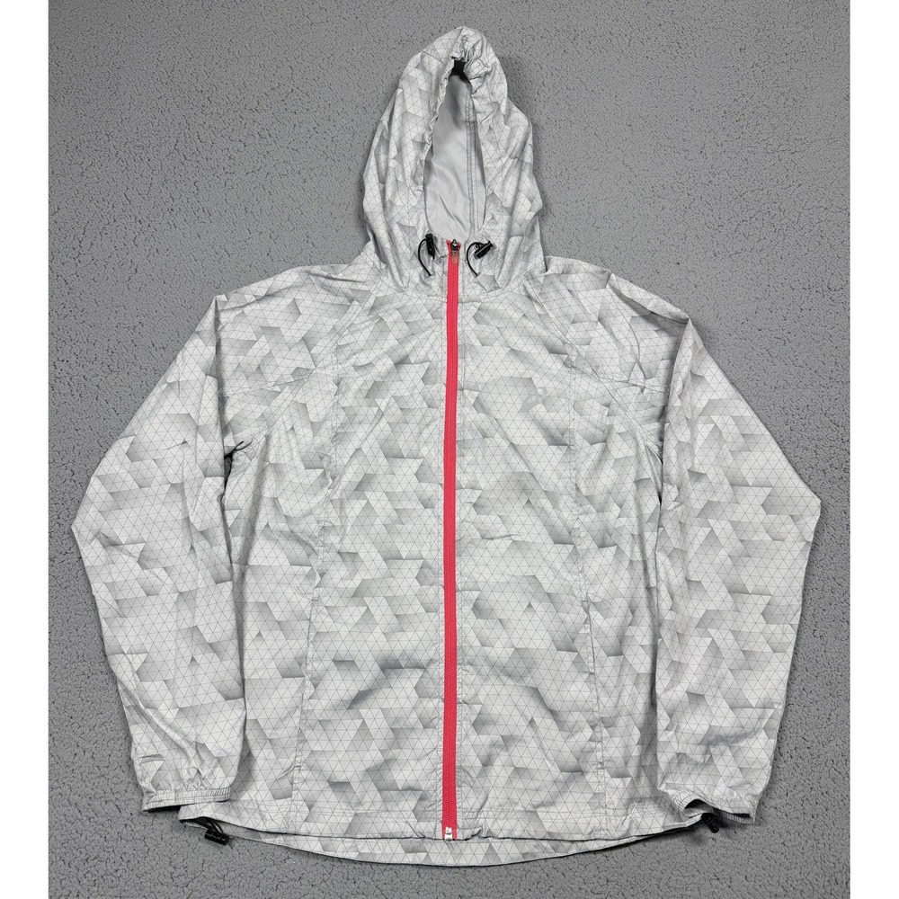 Asics Packable‎ Jacket Womens Large Gray Hooded Running Windbreaker Reflective